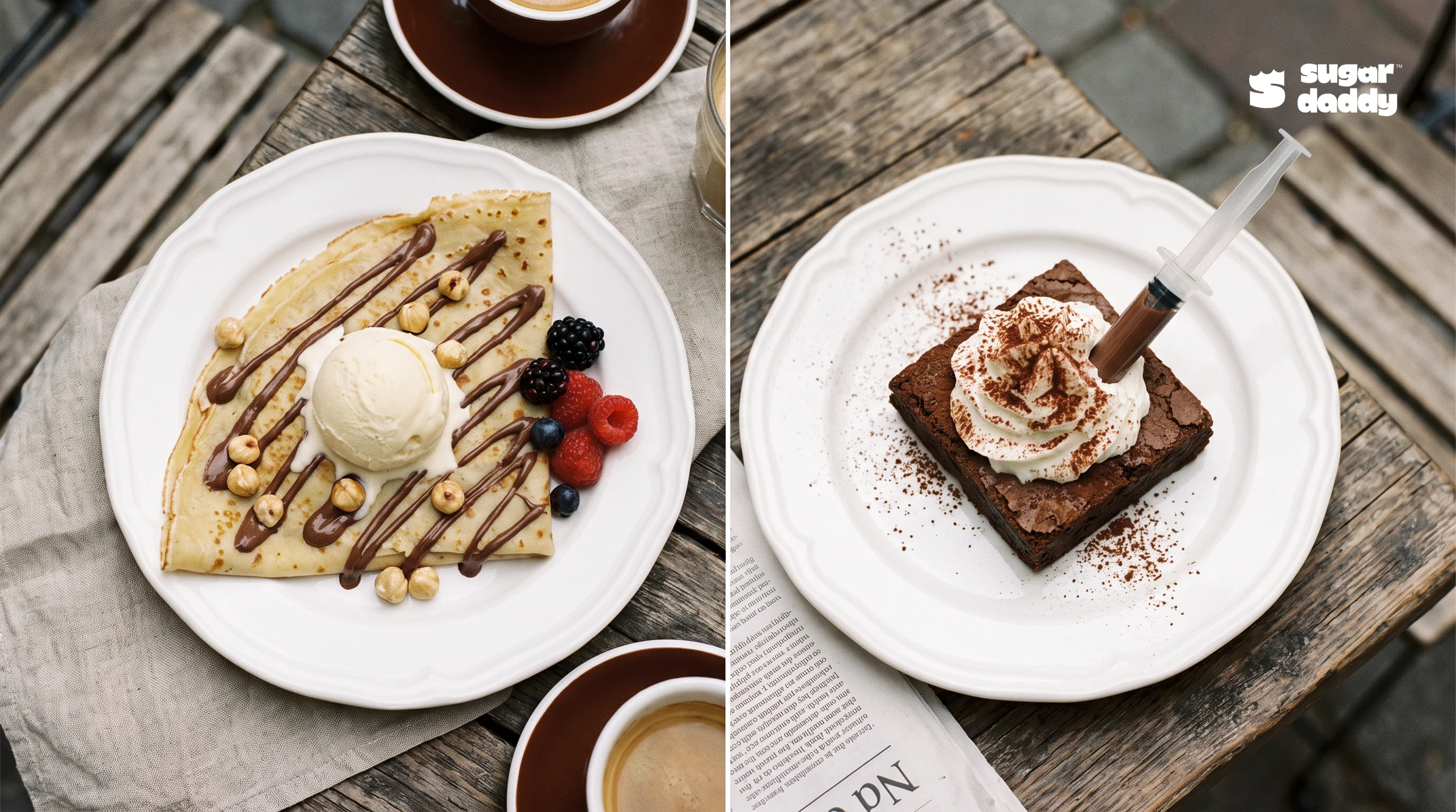 Two contrasting best Nutella desserts in Da Nang presented together on a wooden table.