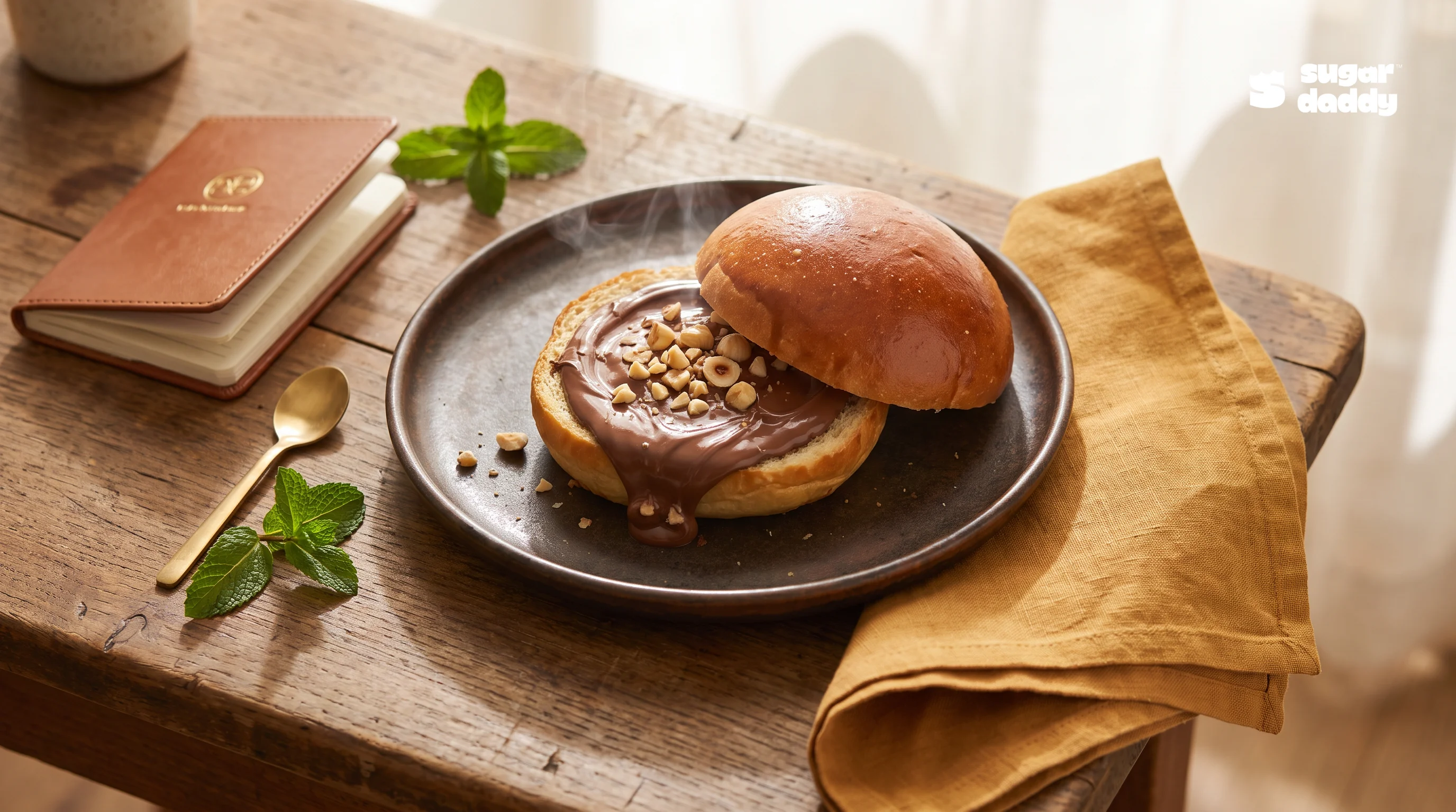 Warm brioche bun with melted Nutella, a tempting late night takeaway Da Nang dessert.