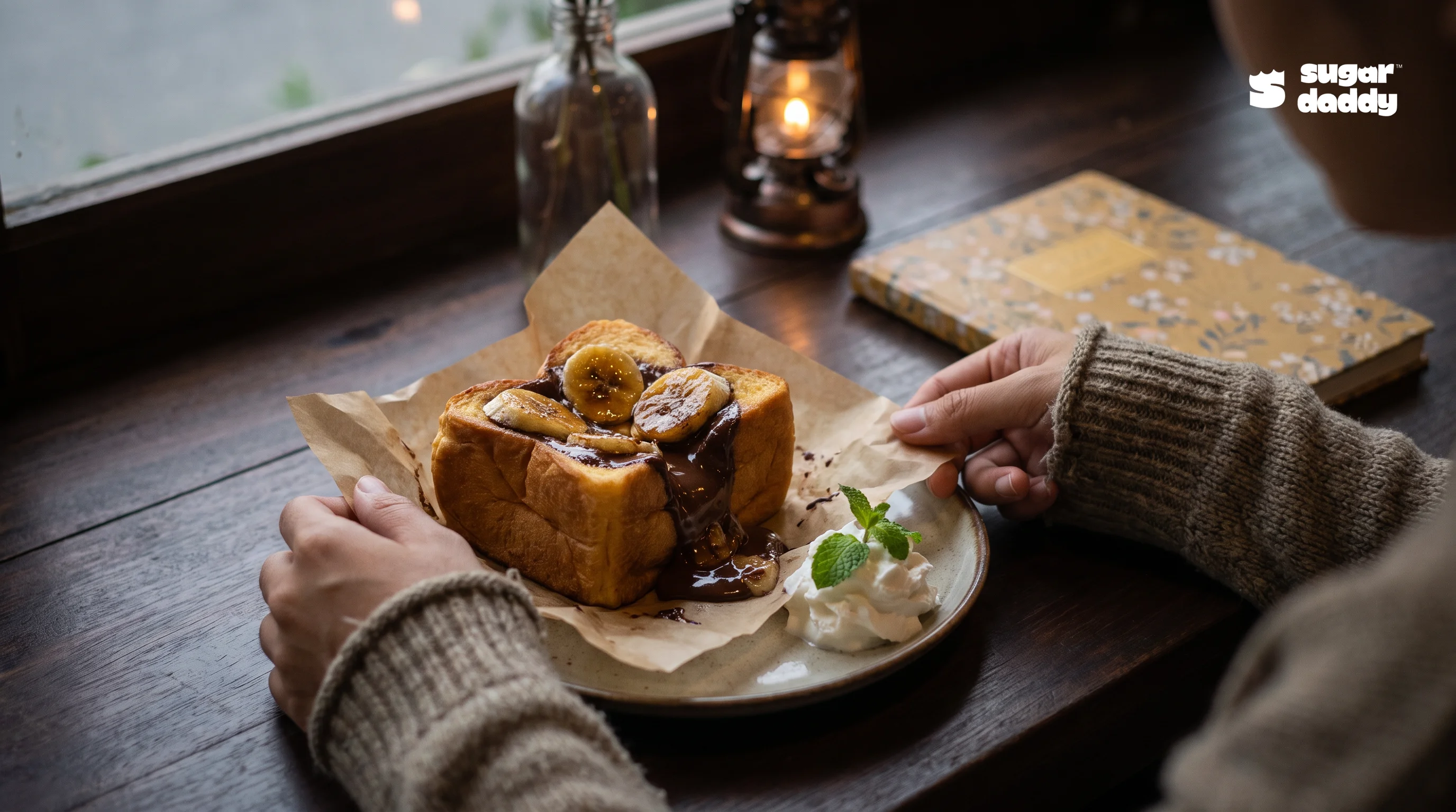 Decadent brioche dessert with Nutella and bananas, perfect late night food An Thuong.