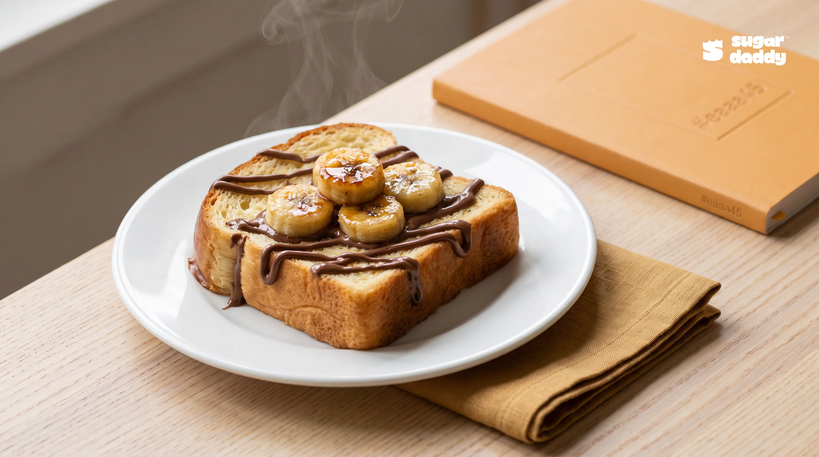 Warm brioche with Nutella and caramelized banana, a delicious pre-order dessert Da Nang option.