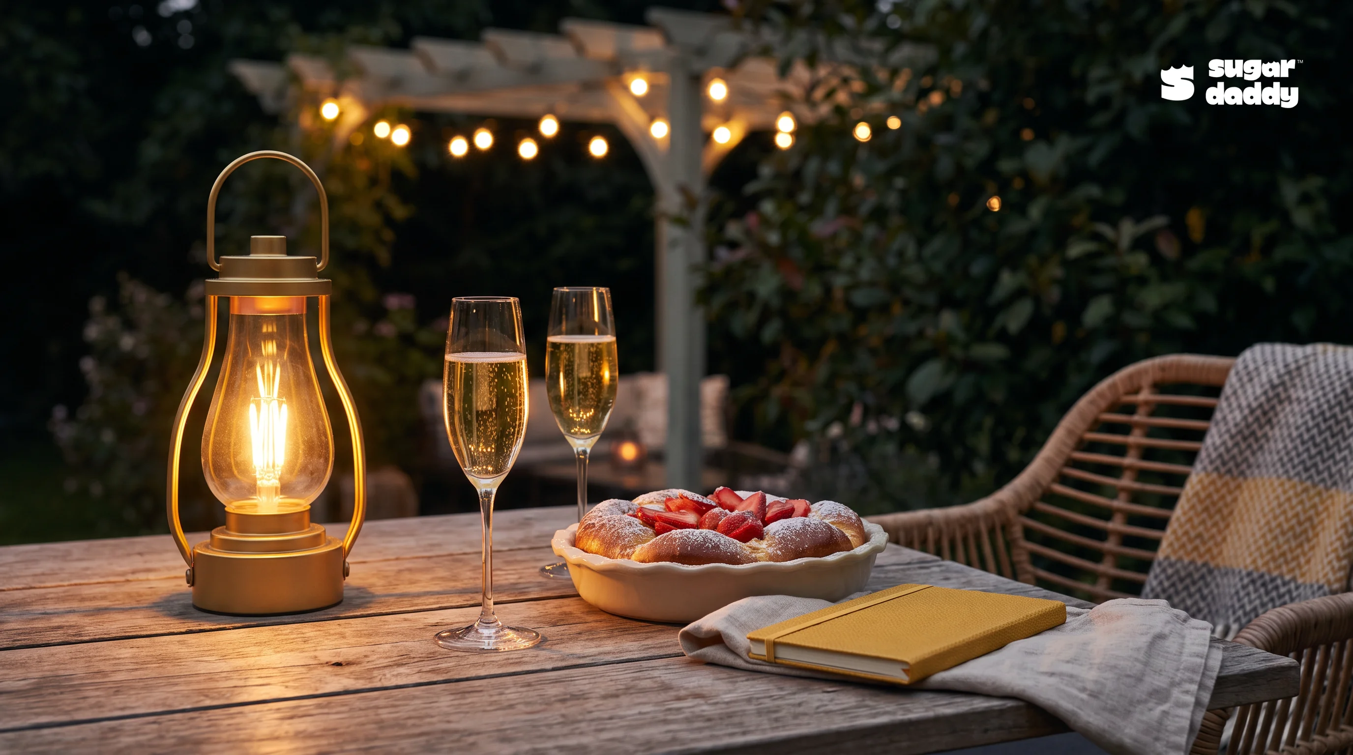 A romantic late-night table setting with brioche and drinks, ideal for Valentine's Day dessert delivery Da Nang.