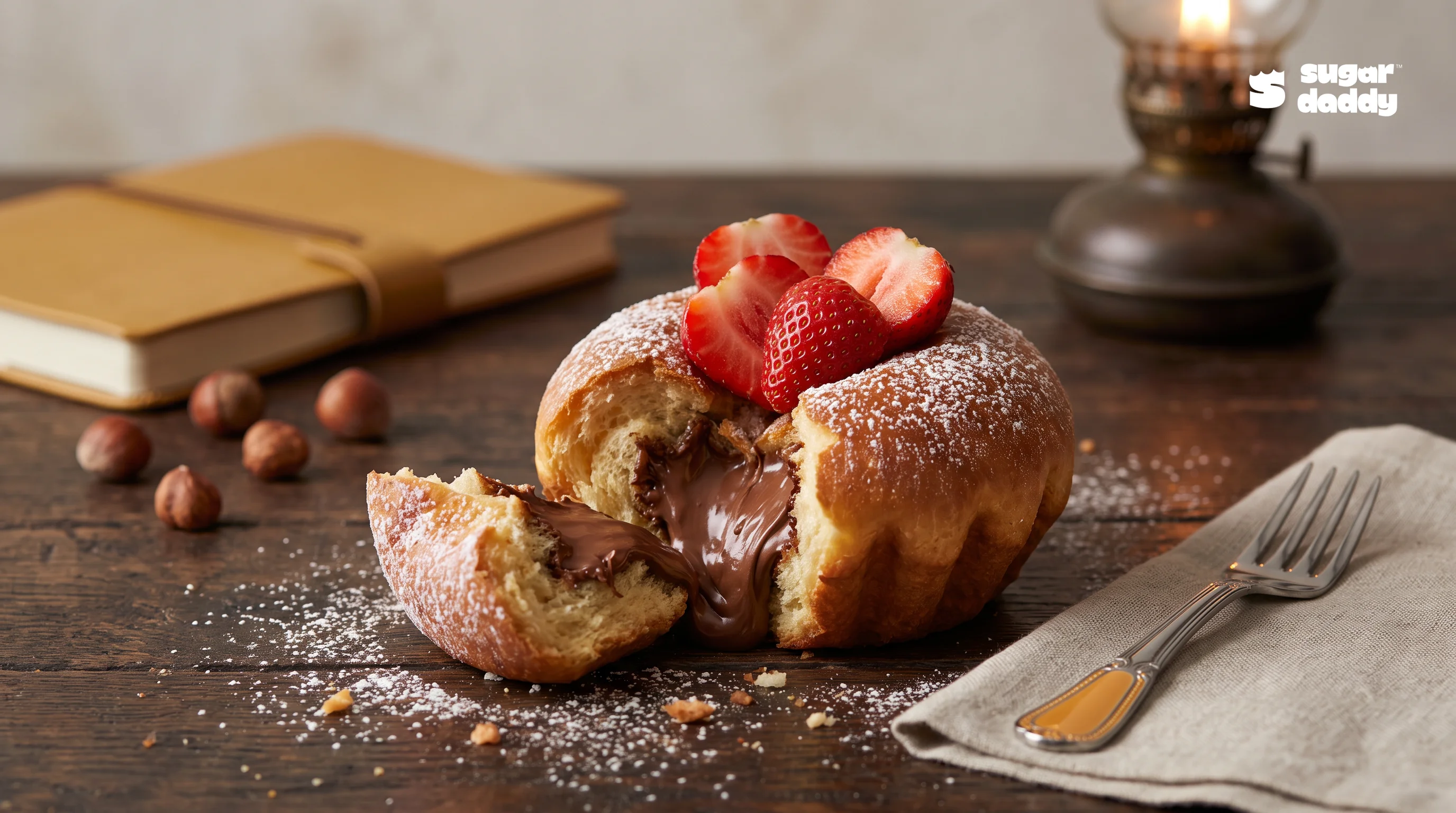 Warm Red Temptation brioche dessert with Nutella and strawberries, the best dessert My An offers.