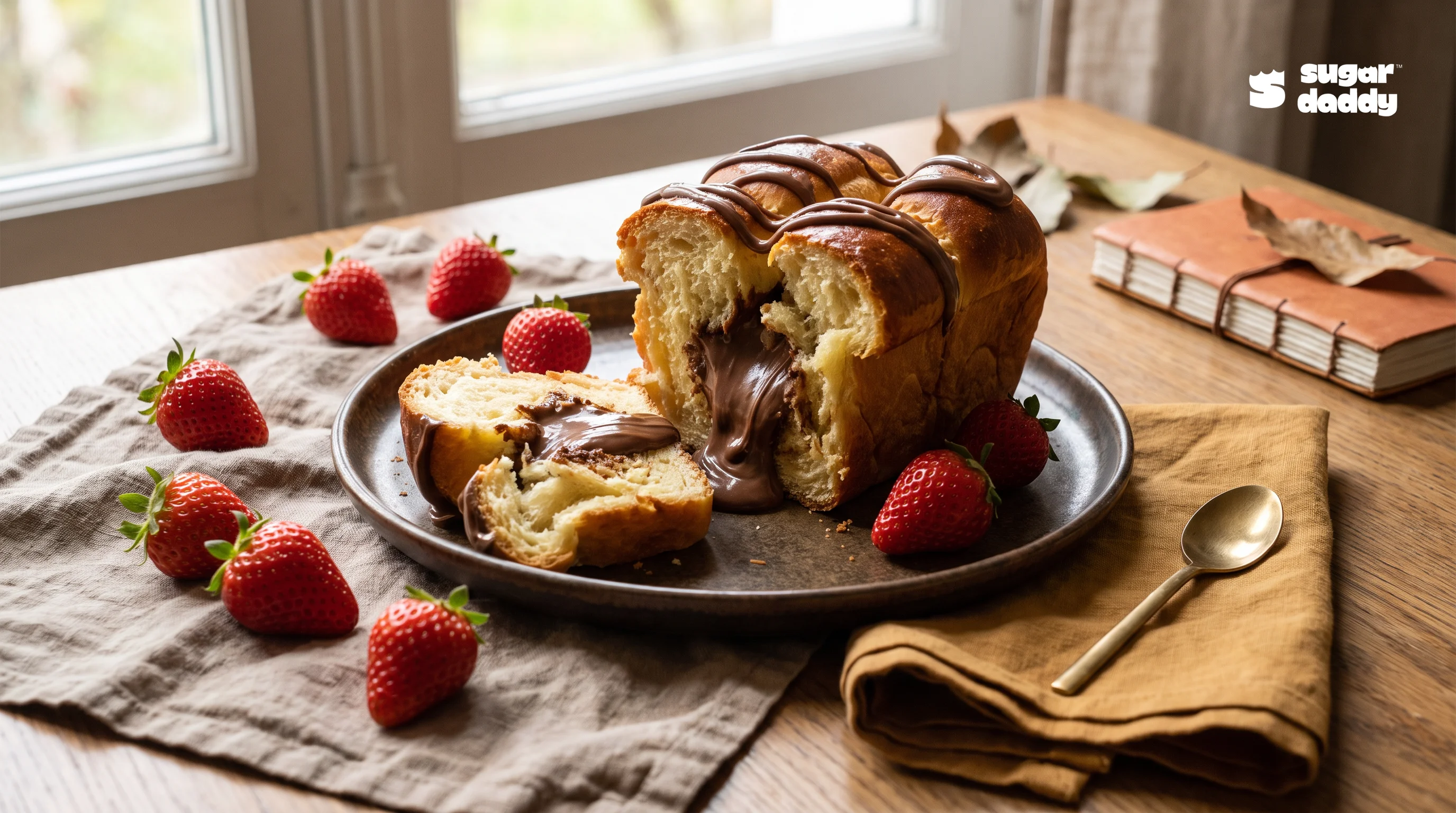Warm Nutella oozing from a Sugar Daddy Red Temptation brioche, one of the best birthday desserts Da Nang.